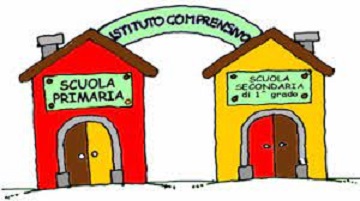 due scuola disegnate a fumetti unite da un arco con scritta istituto comprensivo